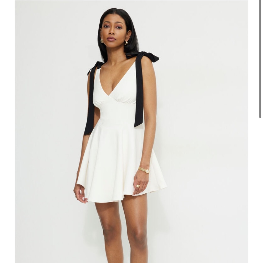 Dynamite White Mini Dress with Black Bow Detail